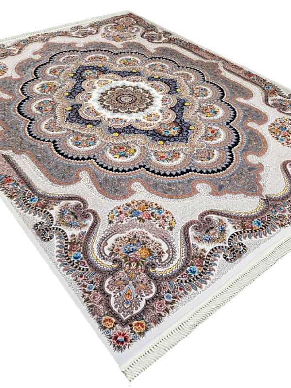 فرش ماشینی 1200 شانه طرح باغ ملک کد 2481 کرم