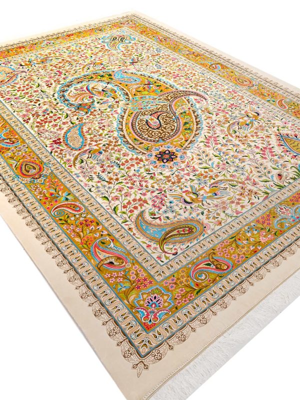 فرش طرح بوته 1700 شانه رنگ کرم تراکم 5100 کد Q112