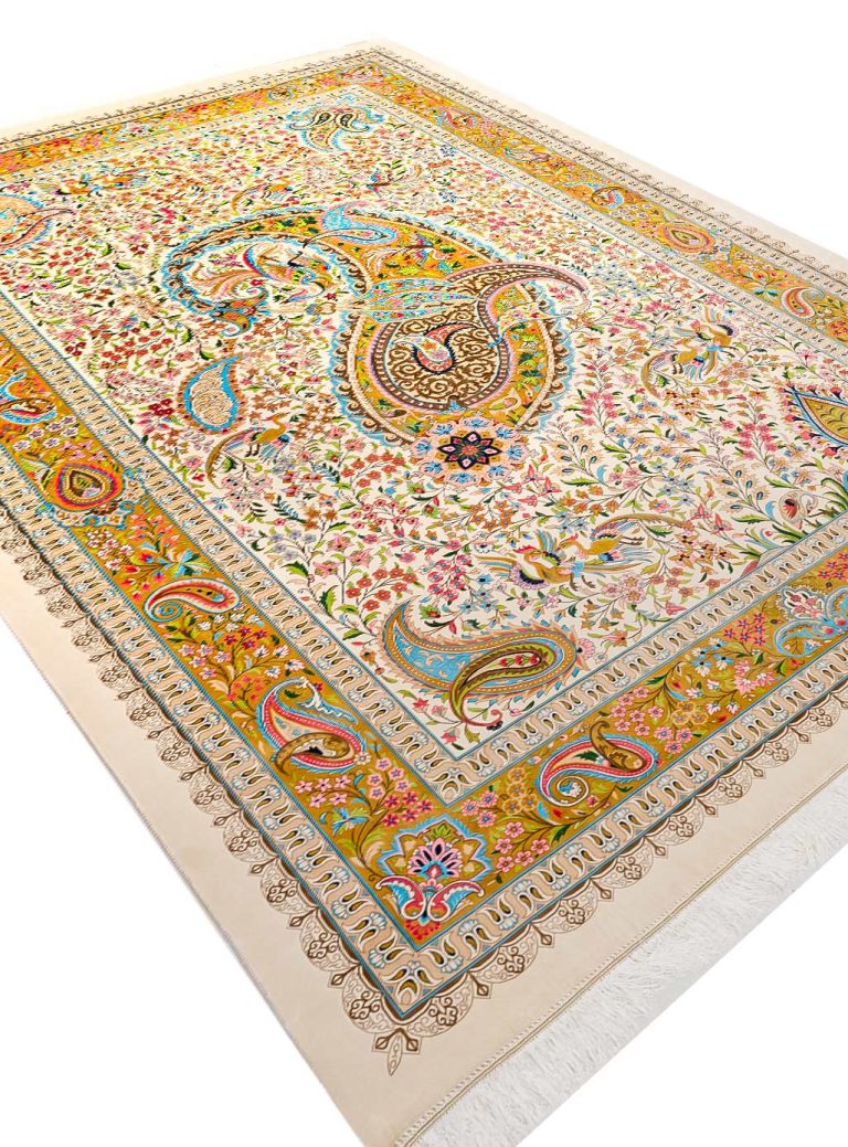 فرش طرح بوته 1700 شانه رنگ کرم تراکم 5100 کد Q112