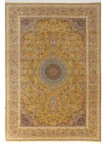 فرش طرح جیران 1700 شانه تراکم 5100 کد Q122 طلایی