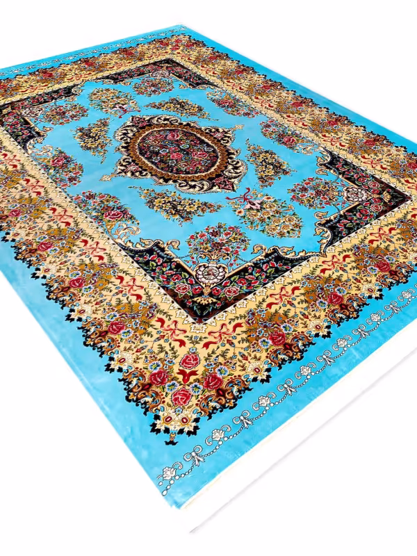فرش طرح رزا 1700 شانه رنگ آبی فیروزه ای تراکم 5100 کد Q128