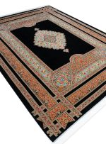 فرش ماشینی طرح گل سرخ 1700 شانه تراکم 5100 کد Q145 سرمه ای