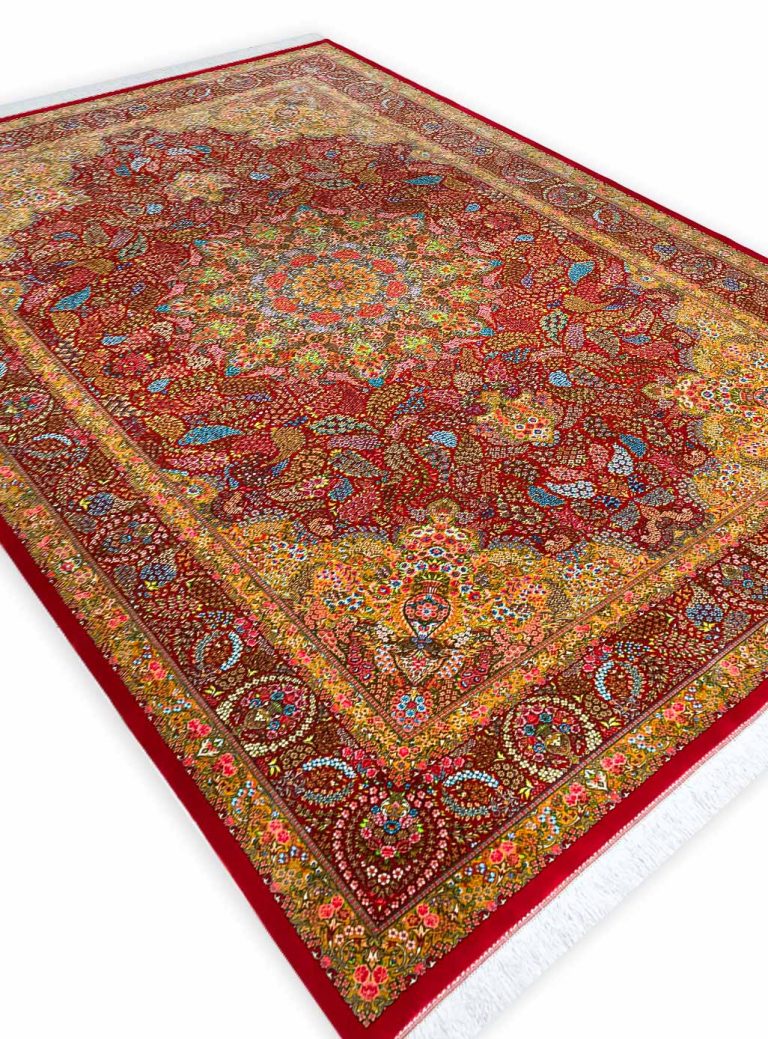 فرش ماشینی طرح گلگون 1700 شانه تراکم 5100 کد Q191 لاکی