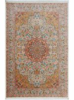 فرش ماشینی طرح گلگون 1700 شانه تراکم 5100 کد Q191 کرم