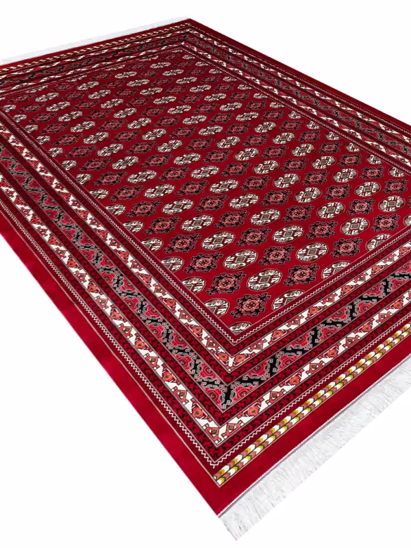 فرش طرح ترکمن رنگ لاکی 1700 شانه تراکم 5100 کد Q195