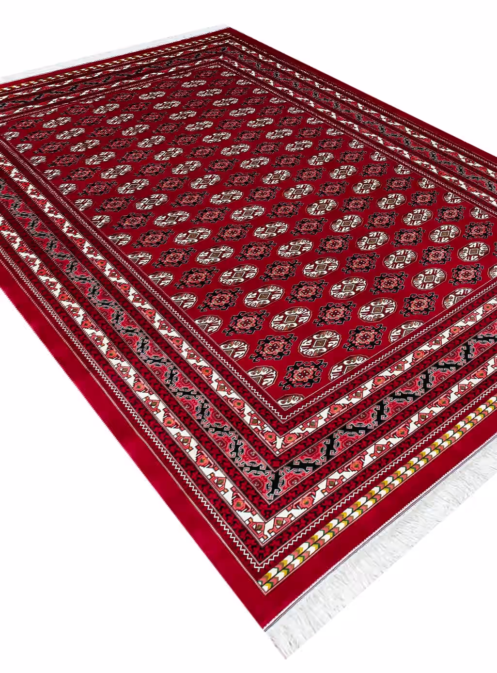 فرش طرح ترکمن رنگ لاکی 1700 شانه تراکم 5100 کد Q195