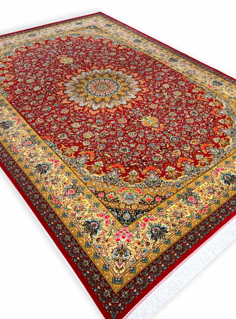 فرش ماشینی طرح فروغ 1700 شانه تراکم 5100 کد Q227 لاکی