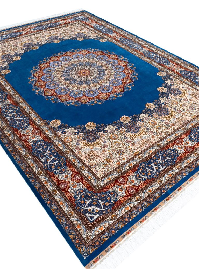 فرش طرح داوودی 1700 شانه تراکم 5100 کد Q250 رنگ آبی