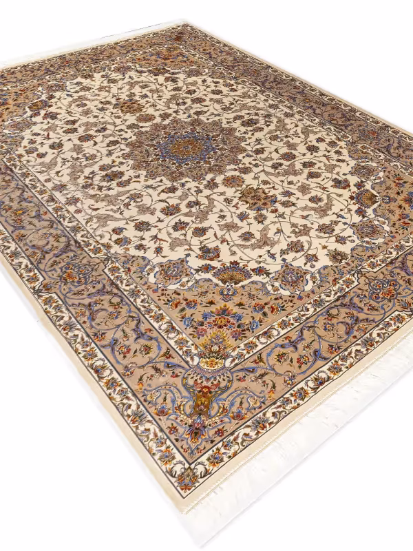 فرش ماشینی طرح پرنیان رنگ کرم 1700 شانه تراکم 5100 کد v115