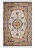 فرش ابریشم طرح مینا 1700 شانه تراکم 5100 کد v524 کرم