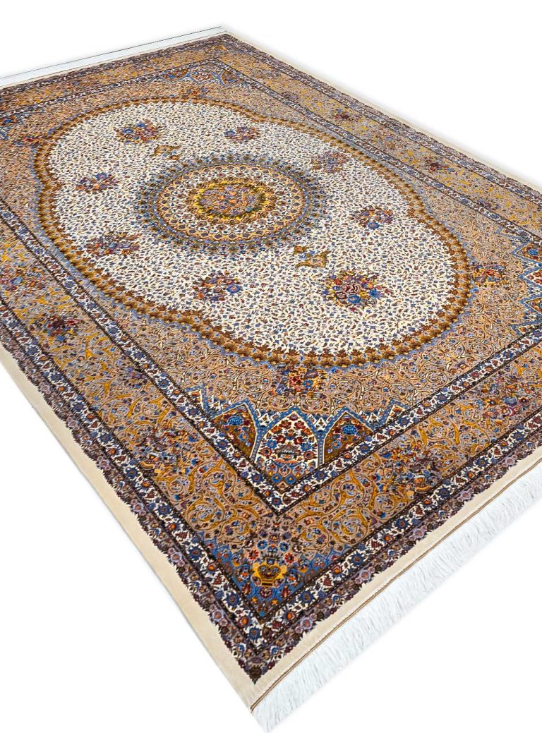 فرش ابریشم طرح مینا 1700 شانه تراکم 5100 کد v524