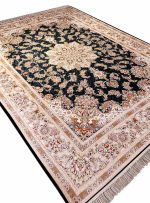 فرش طرح جواهر سرمه ای 1200 شانه گل برجسته کد 20453