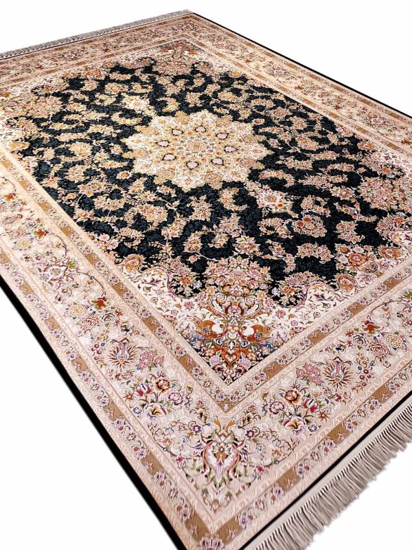فرش طرح جواهر سرمه ای 1200 شانه گل برجسته کد 20453