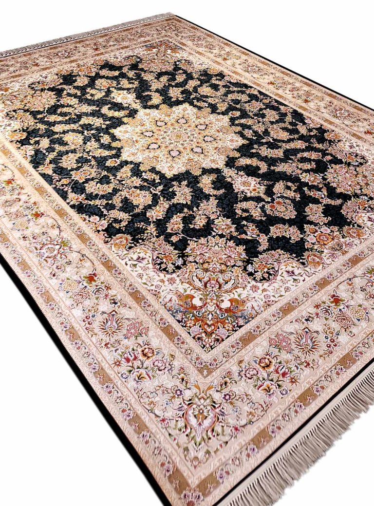 فرش طرح جواهر سرمه ای 1200 شانه گل برجسته کد 20453