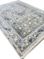 فرش افشان وینتیج طرح شاهکار فیلی آبی 1200 شانه گل برجسته کد 1227