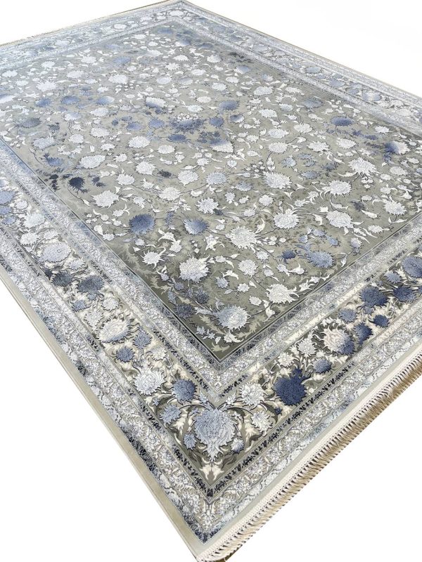 فرش افشان وینتیج طرح شاهکار فیلی آبی 1200 شانه گل برجسته کد 1227