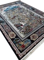 فرش شکارگاه سرمه ای 1200 شانه تراکم 3600 کد 20088 - فرشخونه
