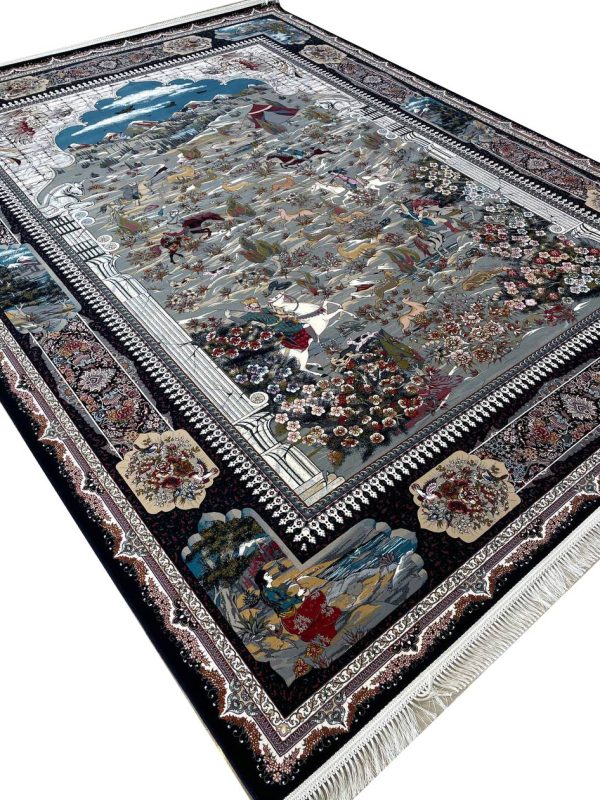 فرش شکارگاه سرمه ای 1200 شانه تراکم 3600 کد 20088 - فرشخونه