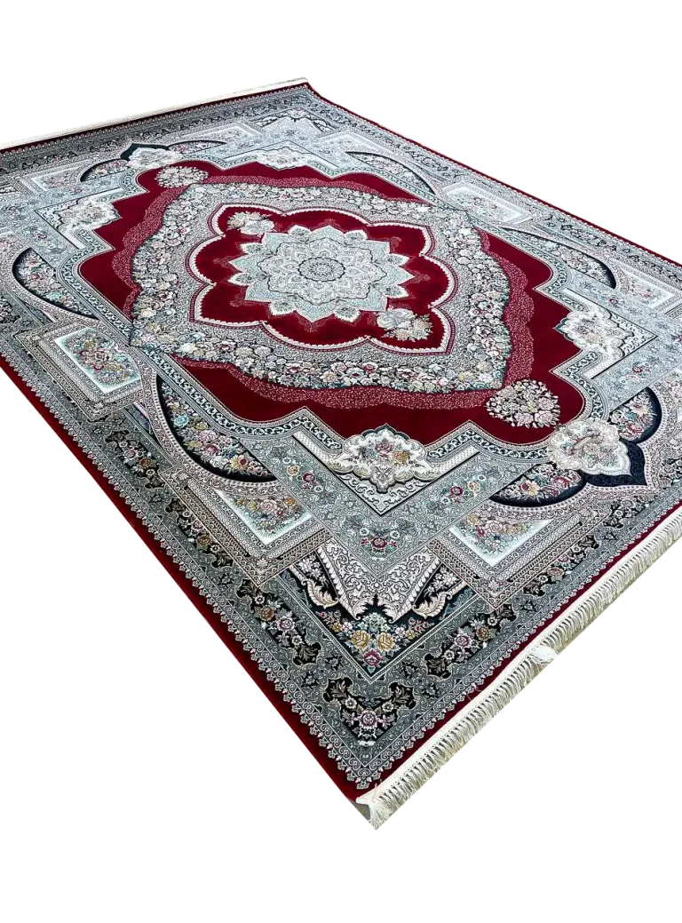 فرش طرح باغ معلق رنگ لاکی 1200 شانه غیر برجسته کد 4104