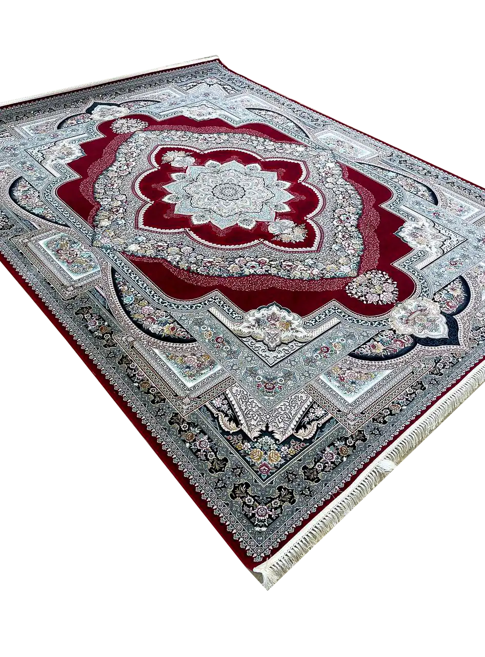 16F2201404-Carpet-1200-Reeds-farshkhooneh6 فرش طرح باغ معلق رنگ لاکی 1200 شانه غیر برجسته کد 4104