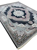 فرش طرح باغ معلق رنگ سرمه ای 1200 شانه غیر برجسته کد 4104