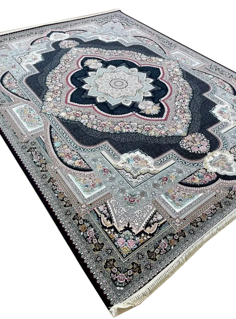 فرش طرح باغ معلق رنگ سرمه ای 1200 شانه غیر برجسته کد 4104