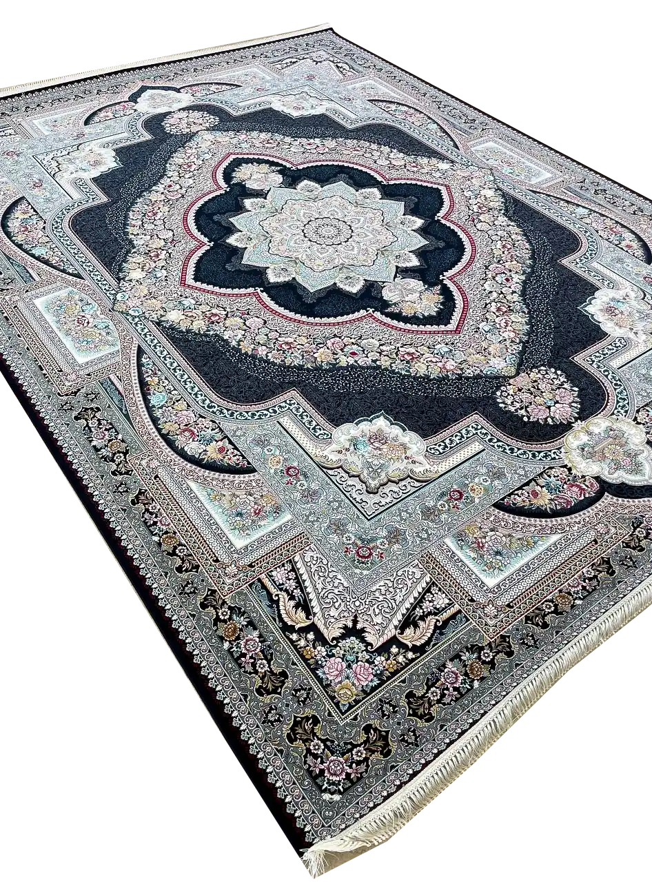 فرش طرح باغ معلق رنگ سرمه ای 1200 شانه غیر برجسته کد 4104