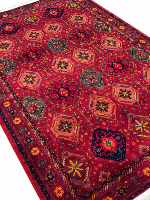 فرش سنتی طرح گبه رنگ لاکی 700 شانه کد 40068