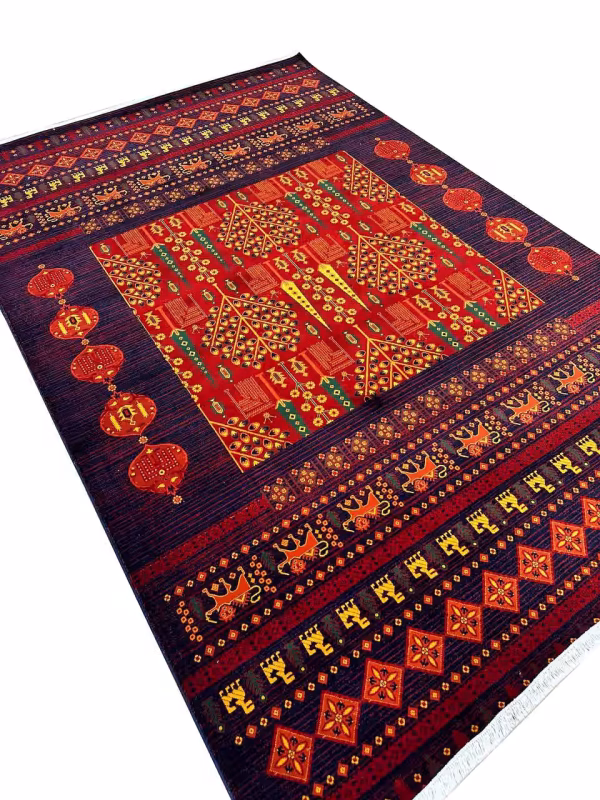 فرش ماشینی طرح گبه بلوچ سرمه ای 700 شانه کد 80042