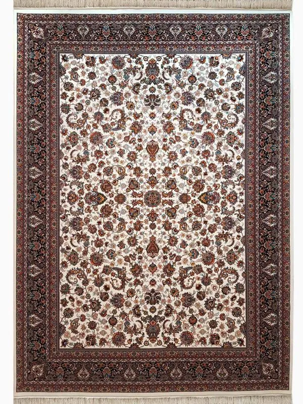 فرش طرح افشان سنتی رنگ کرم 700 شانه تراکم 2550 کد 70132