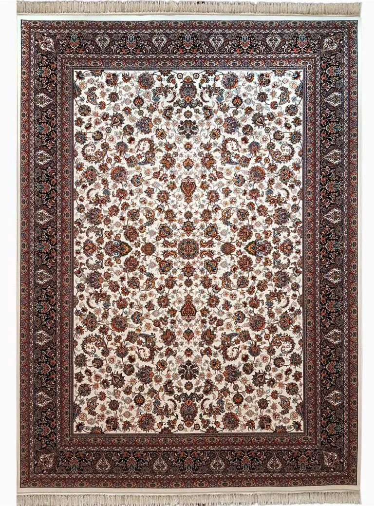 فرش طرح افشان سنتی رنگ کرم 700 شانه تراکم 2550 کد 70132