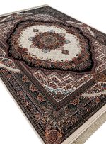 فرش ماشینی 700 شانه طرح بهشت رنگ کرم کد 17F70135