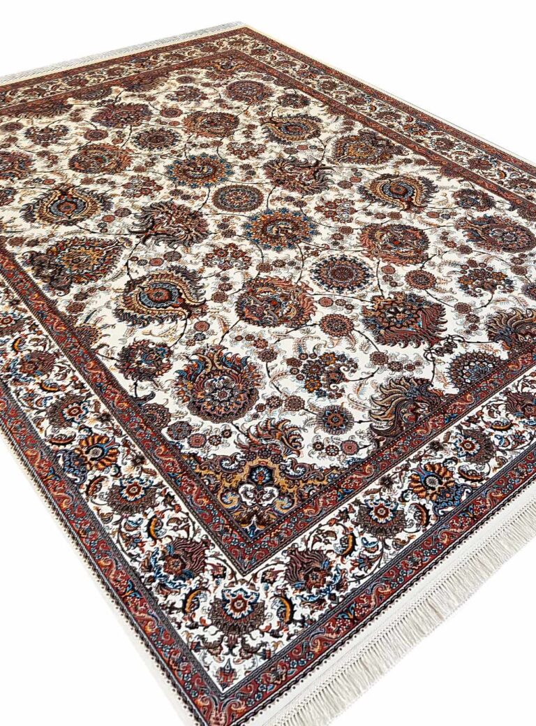 فرش باغ بهشت کرم کاشان 700 شانه تراکم 2550 کد 70090