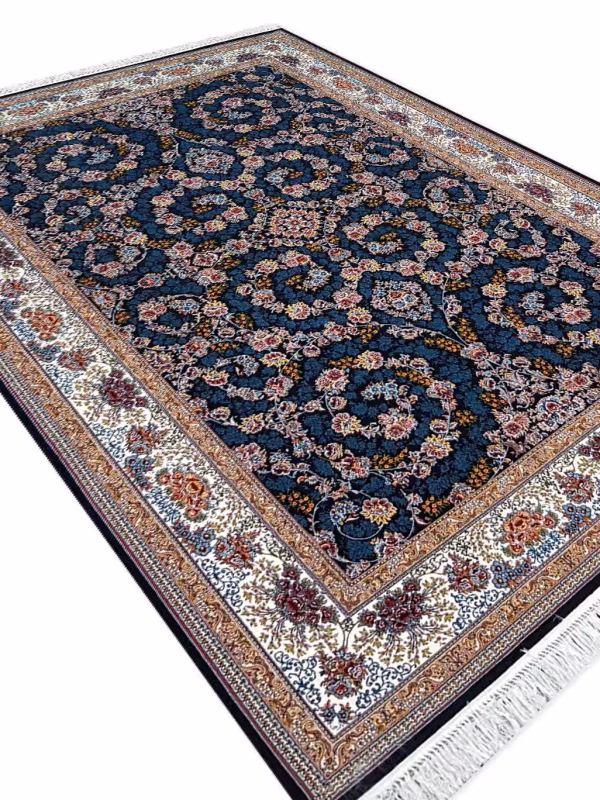فرش ماشینی 700 شانه طرح افشان رز سرمه ای کد 17F70131