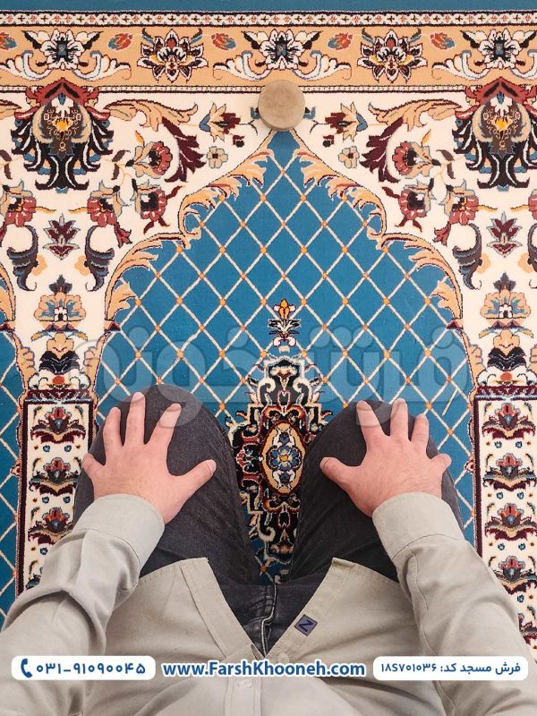 خرید فرش سجاده طرح الماس 700 شانه زمینه آبی کد 18S701036 - فرشخونه