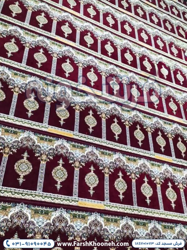 فرش سجاده ای طرح چلچراغ زمینه لاکی 700 شانه کد 701073