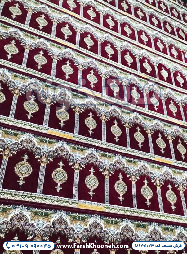 فرش سجاده ای طرح چلچراغ زمینه لاکی 700 شانه کد 701073