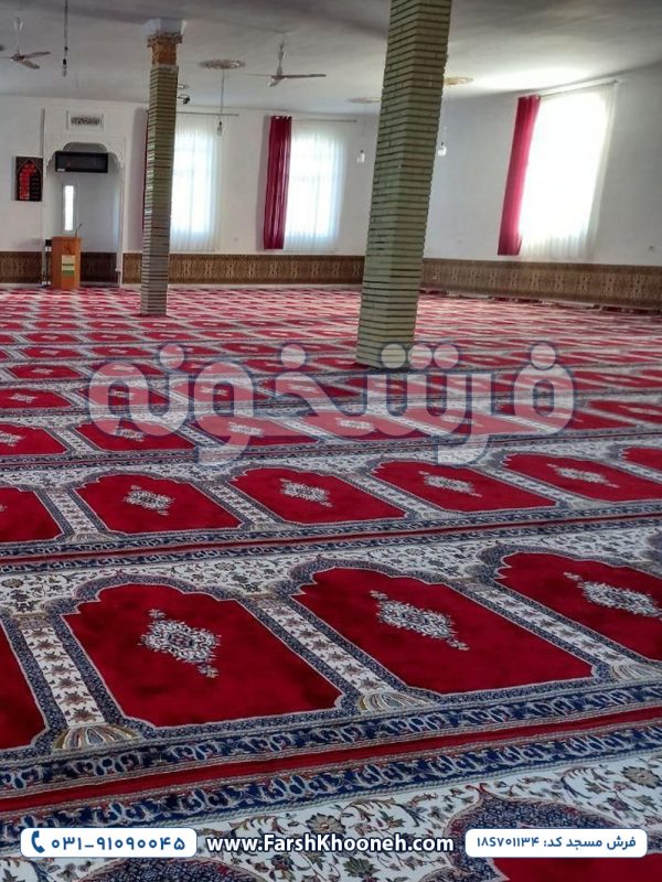 فرش سجاده ای طرح محرابی زمینه لاکی 700 شانه کد 701134