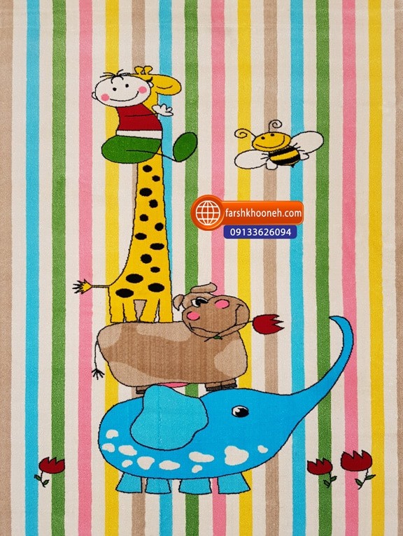 فرش عروسکی طرح دوستی حیوانات زرافه و فیل کد 22A65025