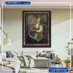 تابلو فرش پرتره طرح دختربچه و سبد گل02