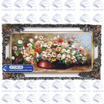 تابلو فرش گل لاله گلدان مسی