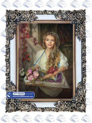 تابلو فرش دخترک روس گل فروش