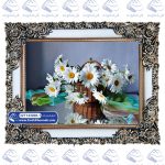 تابلو فرش گل بابونه سفید با سبد کد 43008