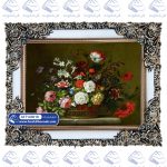 تابلو فرش سبد گل رز صورتی و قرمز کد 143018 - فرشخونه