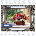 تابلو فرش سبد گل زیبا با قوری کد 43059