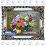 تابلو فرش سبد گل رنگی کد 43030