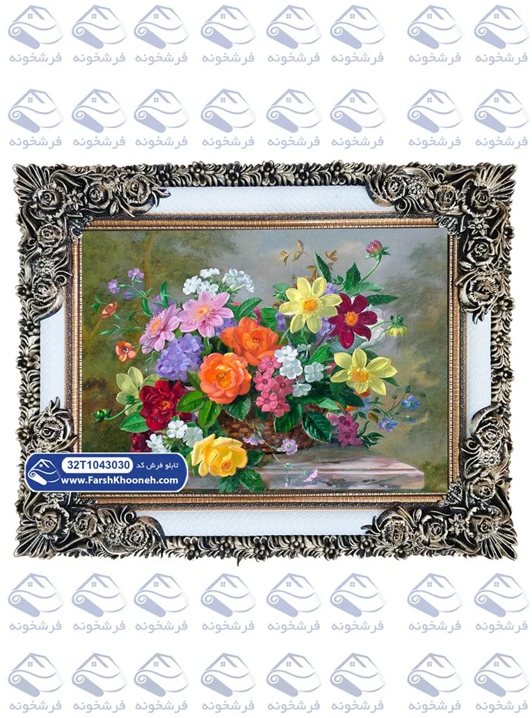 تابلو فرش سبد گل رنگی کد 43030