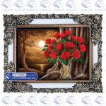 تابلو فرش گل رز با گلدان در منظره کد 43051