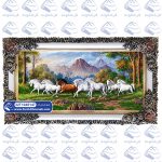 تابلو فرش گله اسب و تک اسب قهوه ای کد 1045147