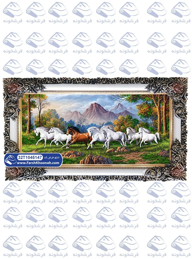 تابلو فرش گله اسب و تک اسب قهوه ای کد 1045147